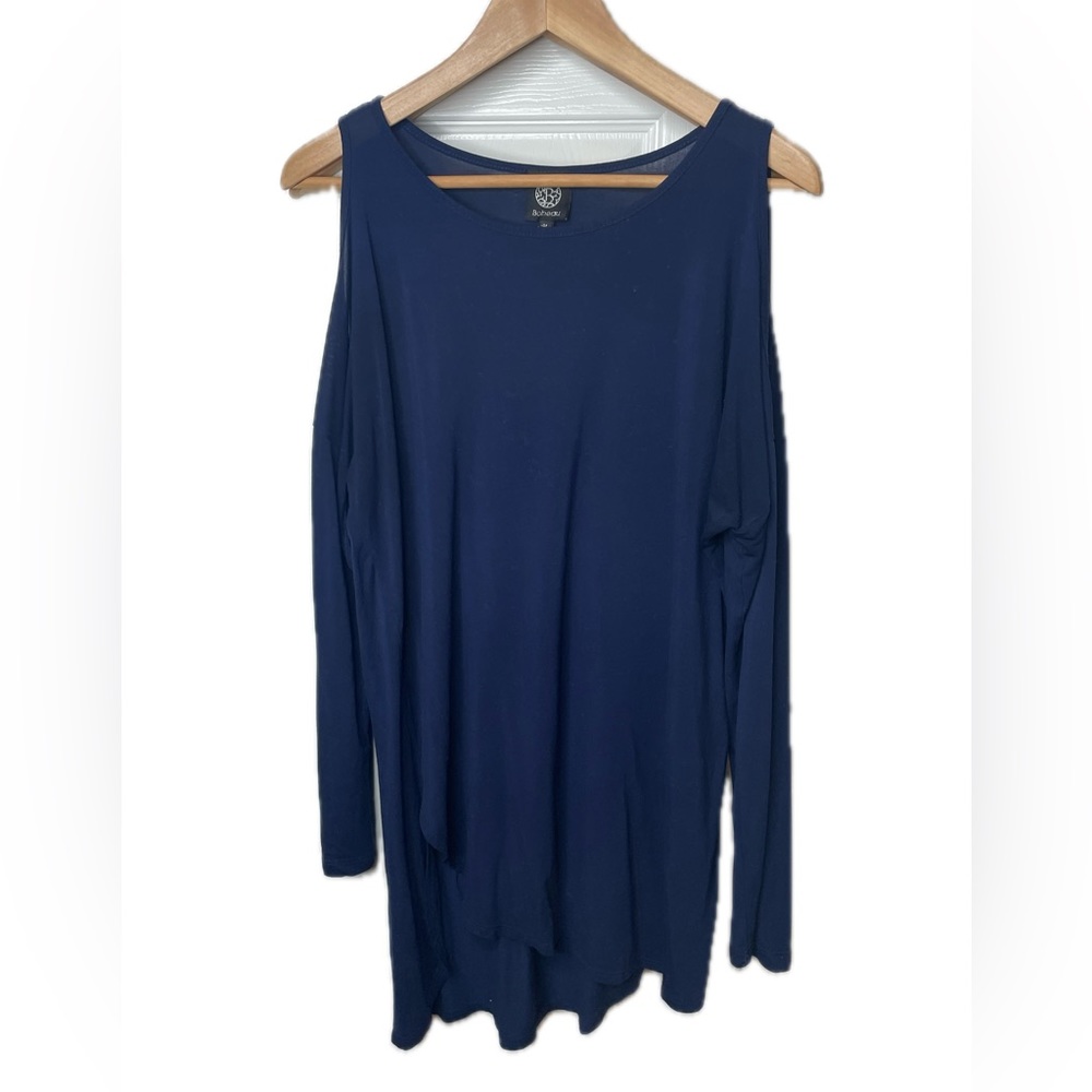 Bobeau Knit Open Shoulder Long Sleeve Tunic Size Medium Blue